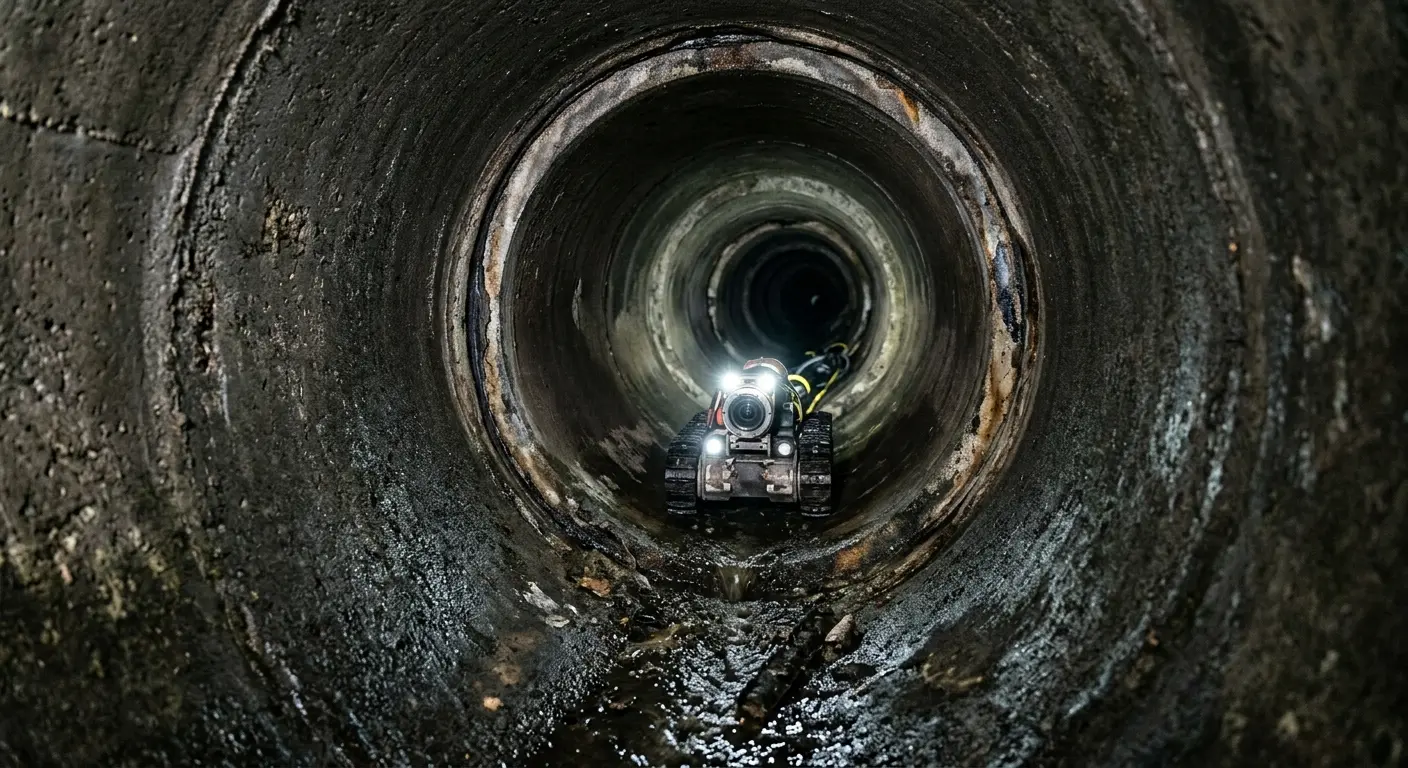 Robotic sewer camera inspecting pipe interior for Sewer Line Repair in Coshocton
